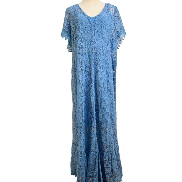 Torrid Maxi Lace Button Front Dress Blue - Picture 2 of 6